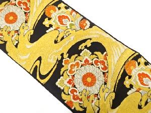 アンティーク　荒波に菊・華紋模様織出し袋帯（材料）